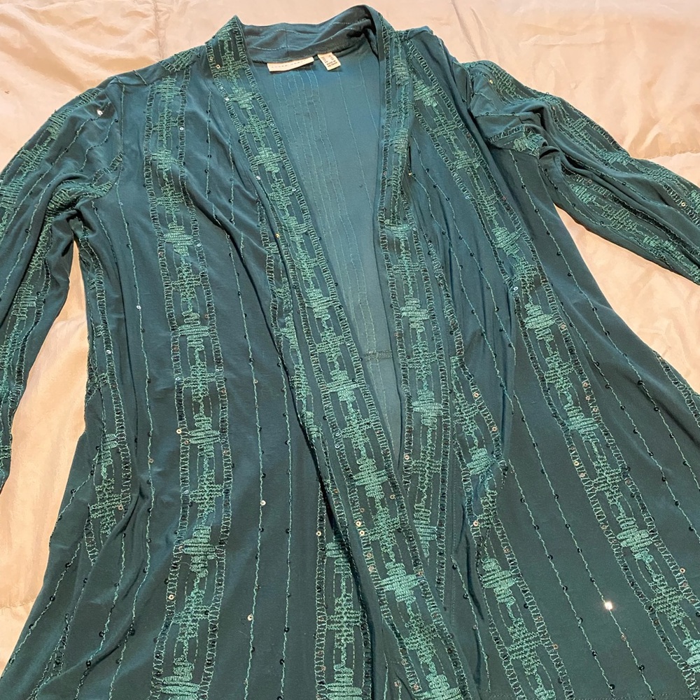 New never worn Emerald green Susan Graver cardigan jacket sequin